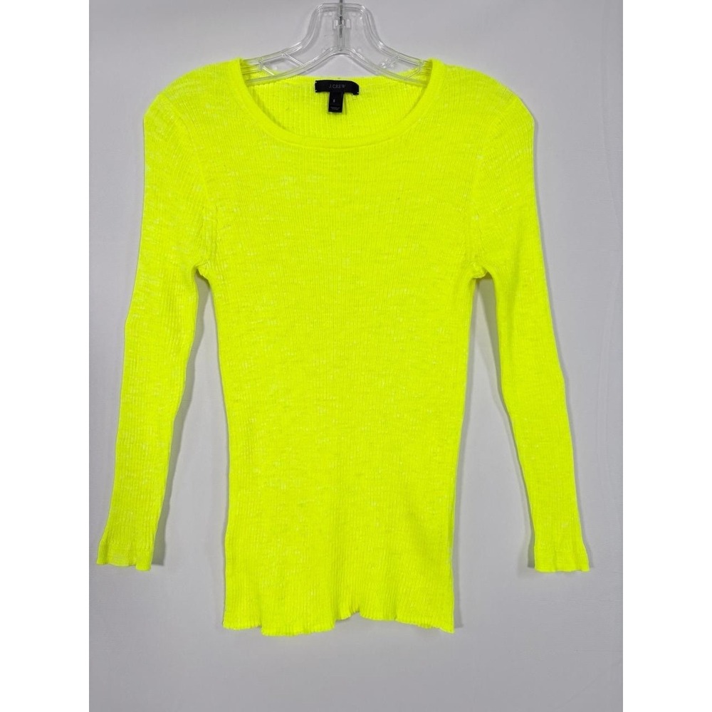 J. Crew Pink Linen Blend Crewneck Sweater Top Women's S Ribbed  Lightweight Lime